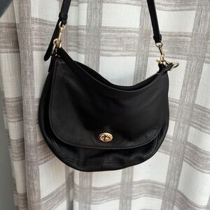 Coach Black Turnlock Hobo Shoulder Bag with Gold Accents
